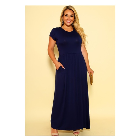 Navy Blue Maxi T-shirt Dress - Picture 2 of 7